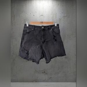 Rewash Black Distressed High-Rise Denim Shorts